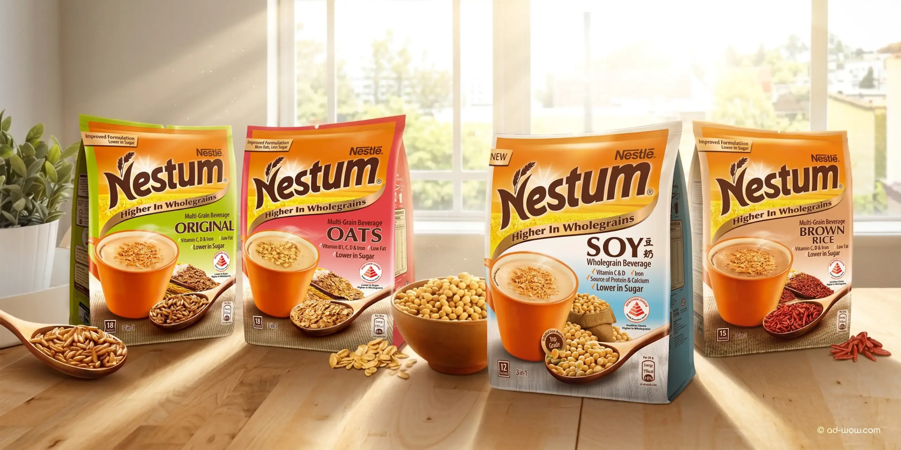 Nestum multi-grain cereal beverage packaging range showcasing FMCG design in Singapore