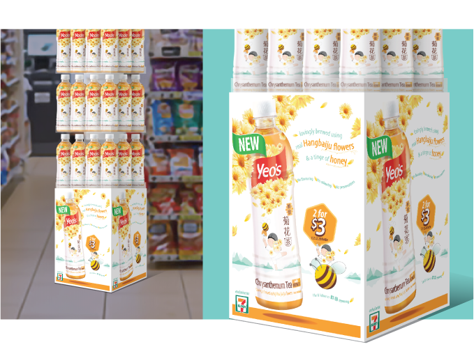 Yeo's Chrysanthemum Tea with honey 7-Eleven POSM design