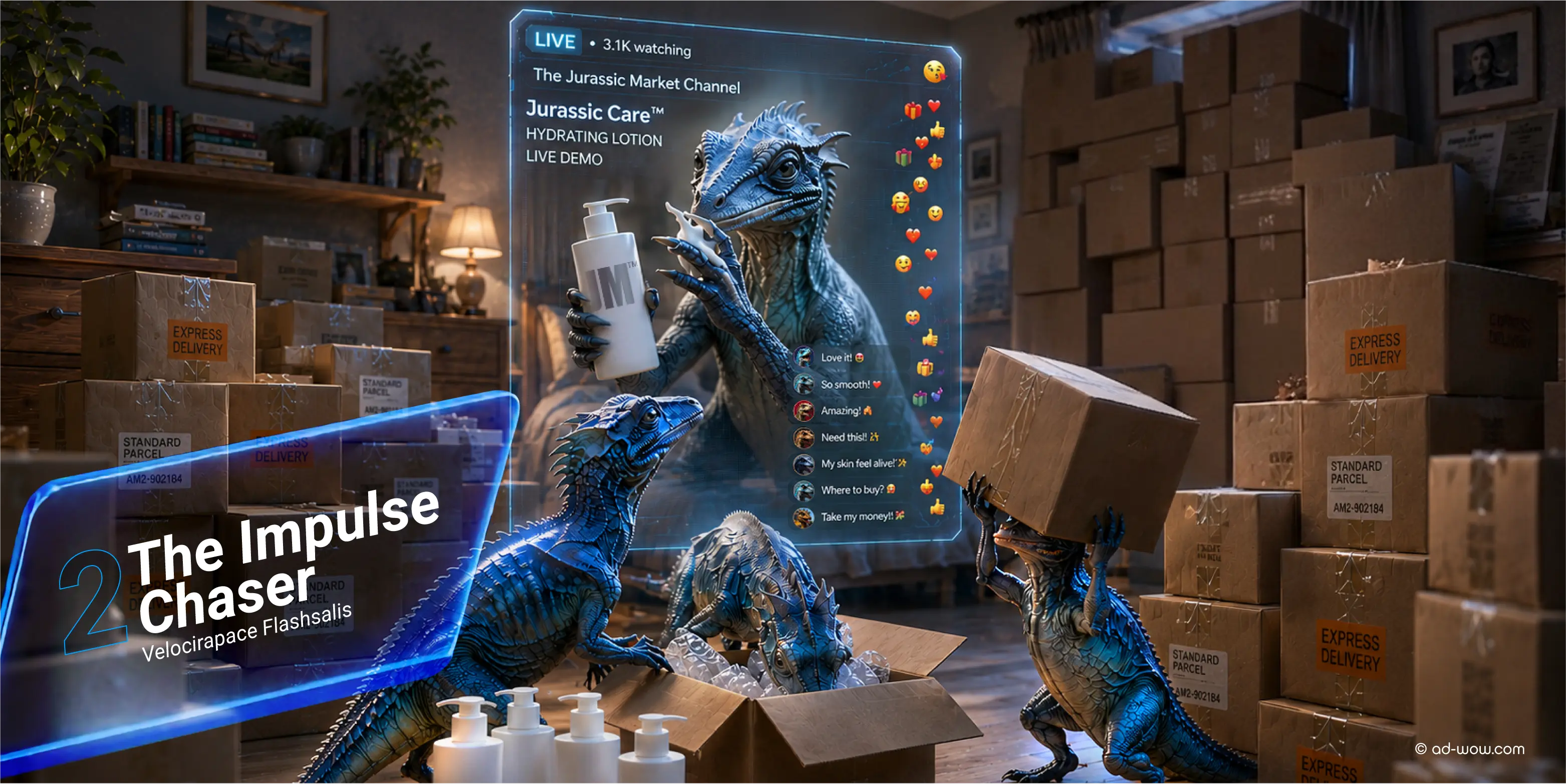 The Impulse Chaser consumer species — fast reactive consumer behaviour AI era — Jurassic Market™ ADWOW