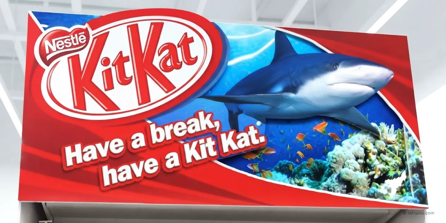 KitKat tactical ocean campaign banner featuring shark visual in partnership with S.E.A. Aquarium