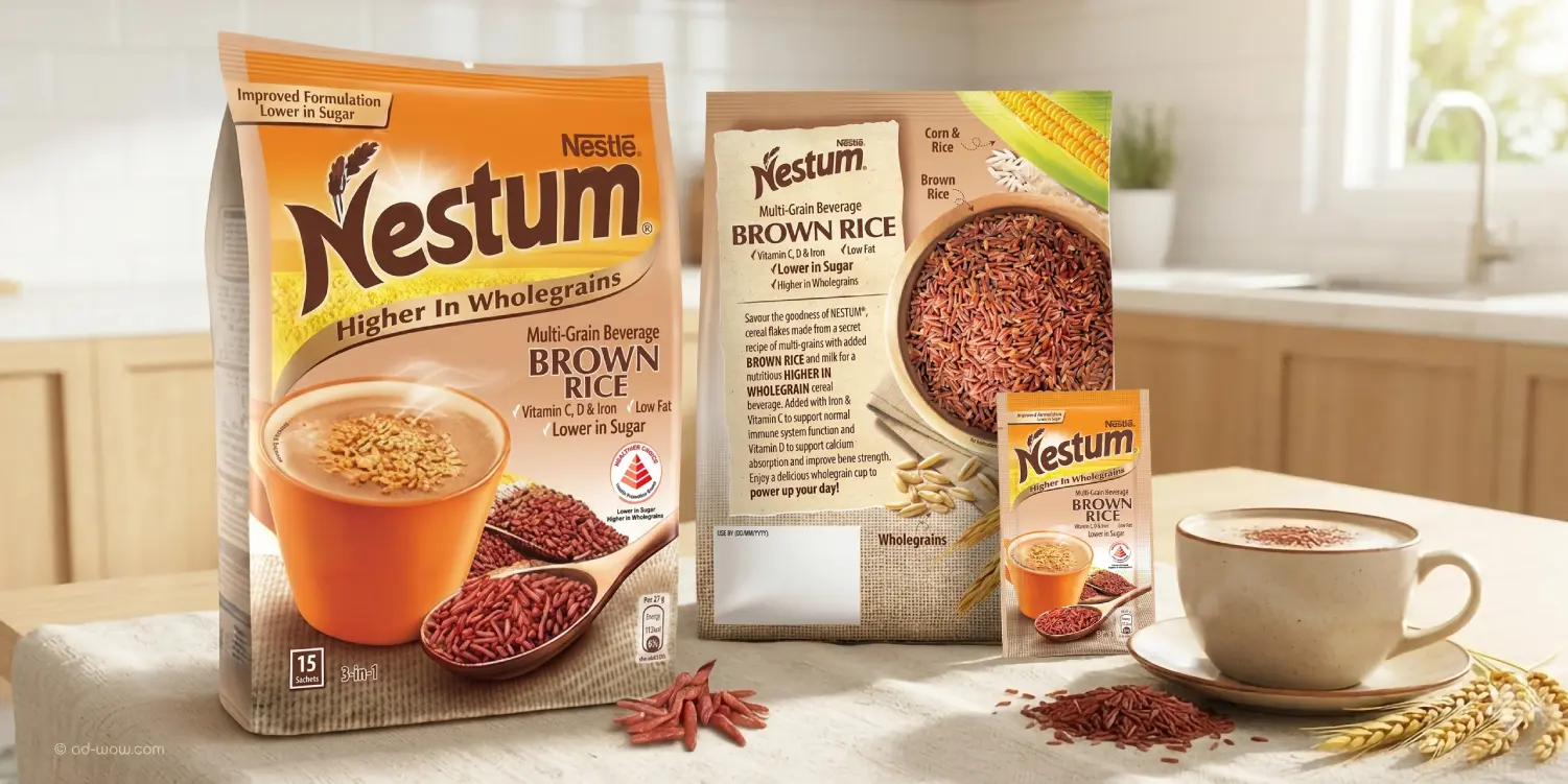 Nestum Brown Rice multi-grain cereal beverage packaging design