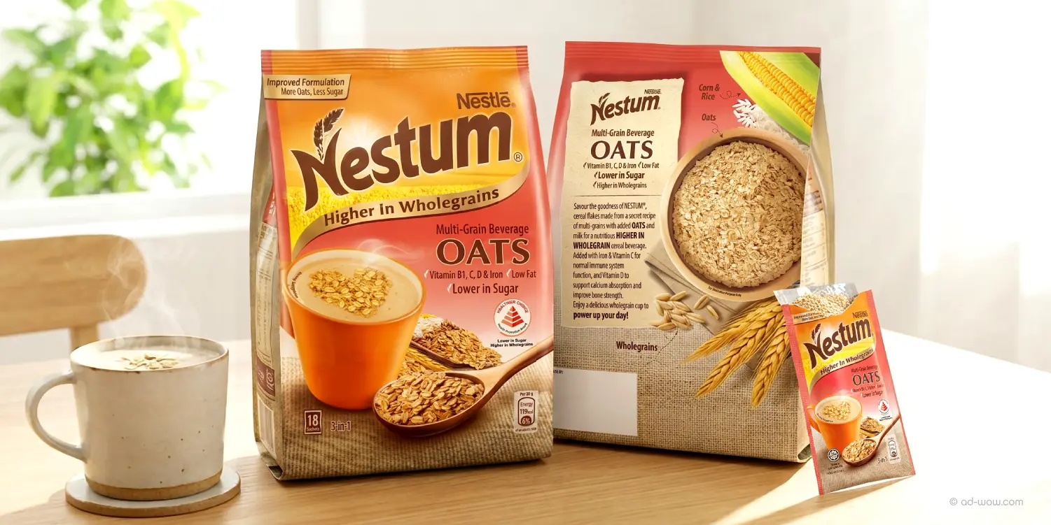 Nestum Oats multi-grain cereal beverage packaging design