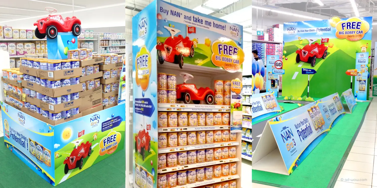 Nestlé NAN strategic retail branding in-store display design for Singapore supermarkets