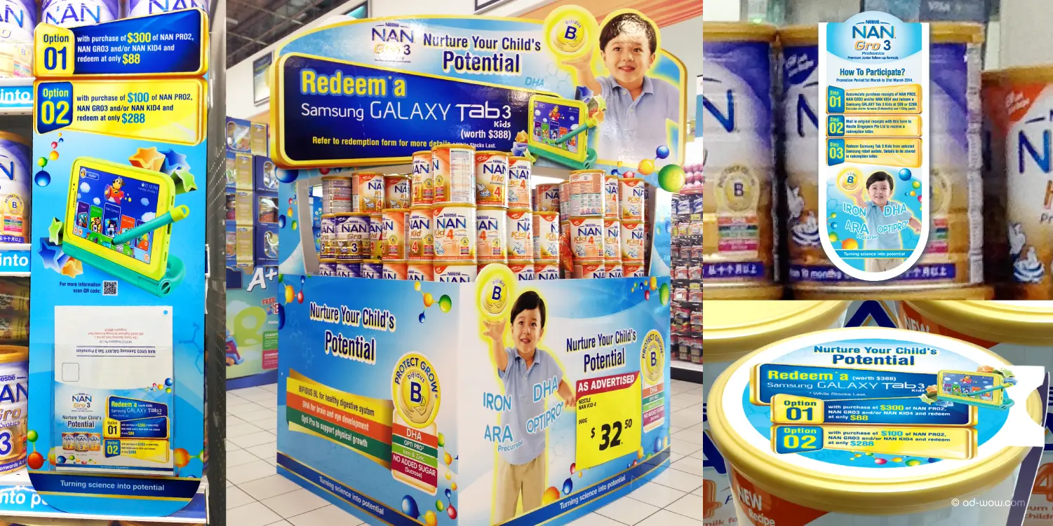 Nestlé NAN tactical retail campaign design with consumer redemption offer, Singapore